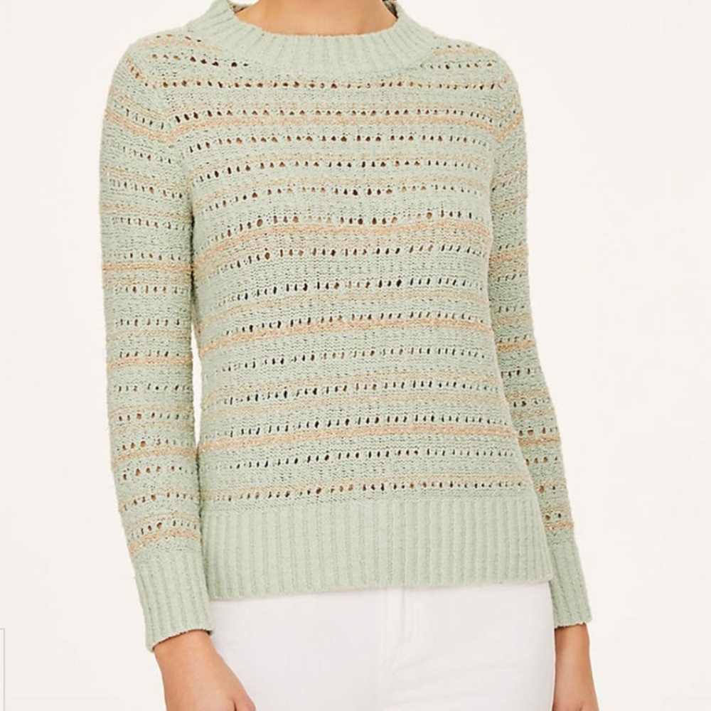 Loft Aqua Foam Stripe Knit Crewneck Sweater